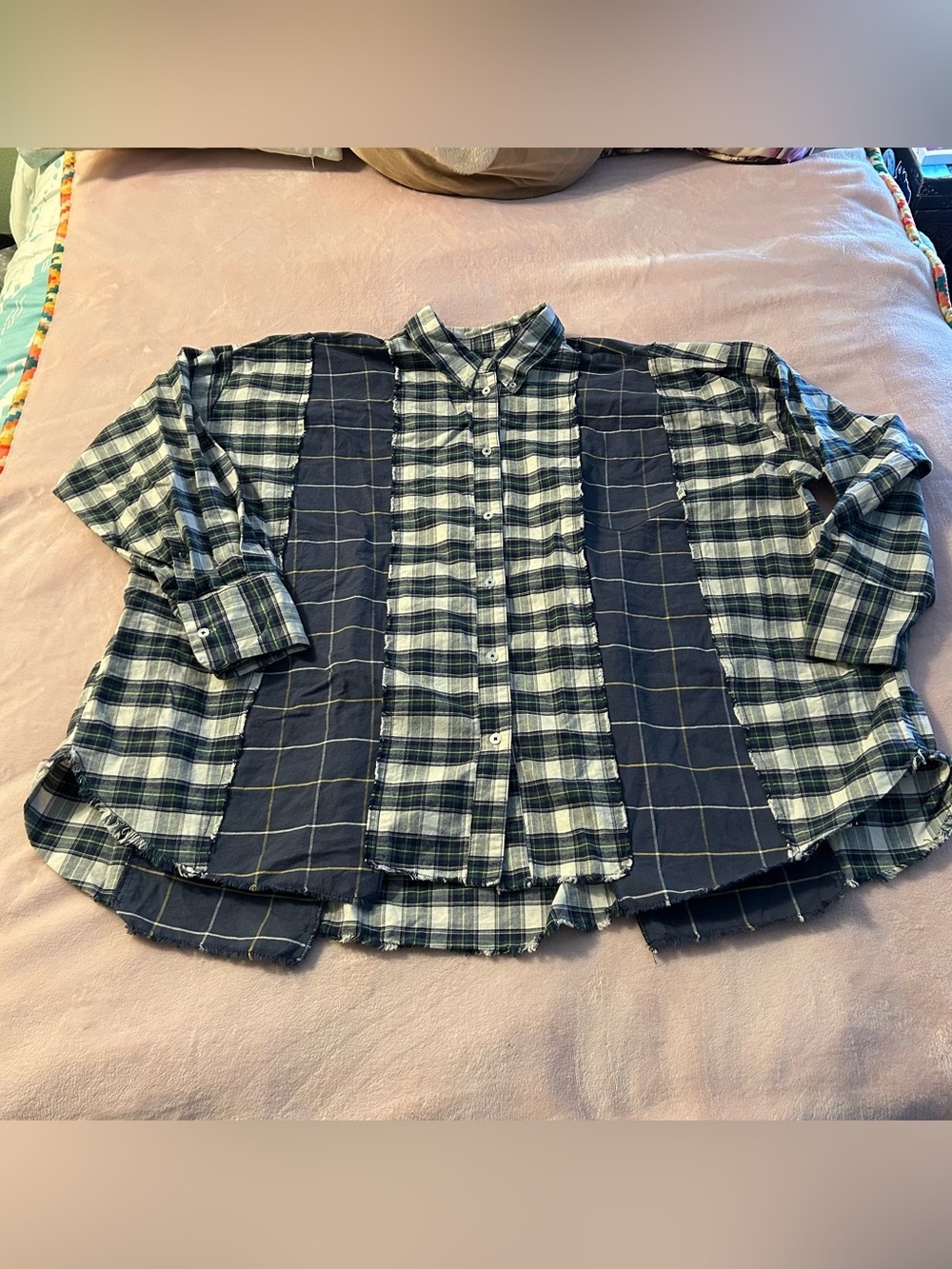 BDG Urban Outfitters Robbie Spliced Plaid Flannel button down shirt oversized L
